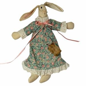 Vintage Greensward Bunny Rabbit Doll "Holly" Floppy Leg Shelf Sitter 8” Floral